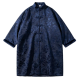 Navy Blue Floral Brocade Mandarin Collar Robe Coat