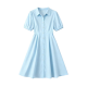 Light Blue Button-Front Shirt Dress with Puff Sleeves