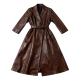 Brown Faux Leather Longline Trench Coat