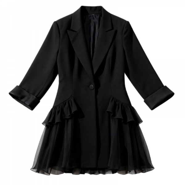 Black Blazer Dress with Tulle Ruffle Hem