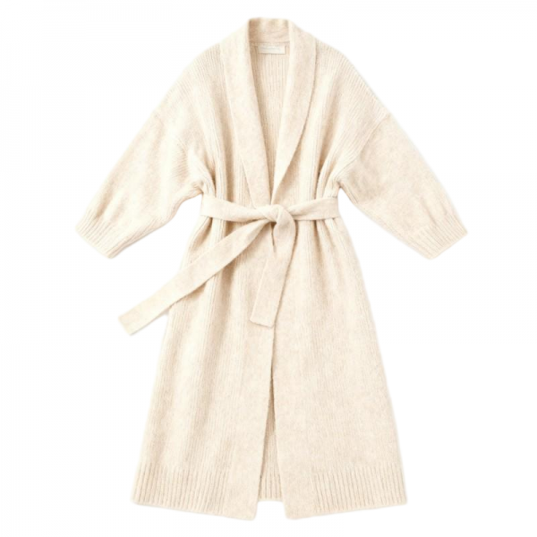 Cream Tie-Waist Longline Knit Cardigan