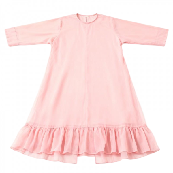 Pink Chiffon Midi Dress with Ruffled Hem